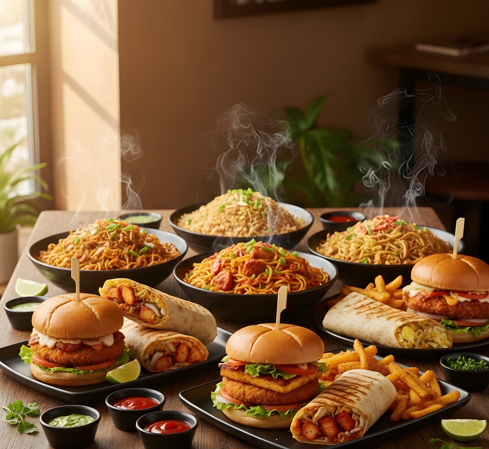 Burgers, Wraps, Rice